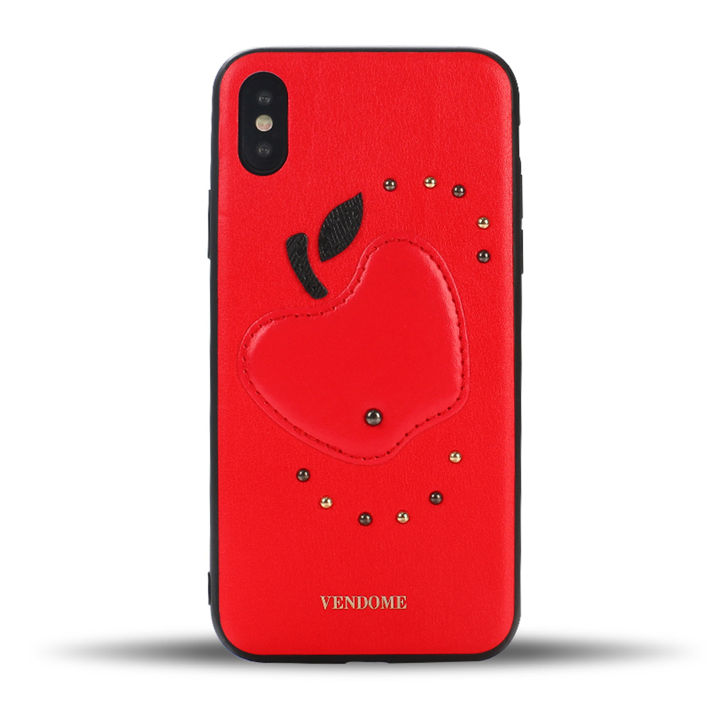 iPhone X (Ten) Apple Design Studs Armor PU LEATHER Case (Red)